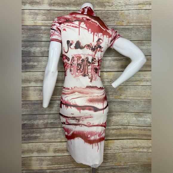 RARE Jean Paul Gaultier M 2000’s Soleil runway dress marbled ruched gold panel - Picture 4 of 13